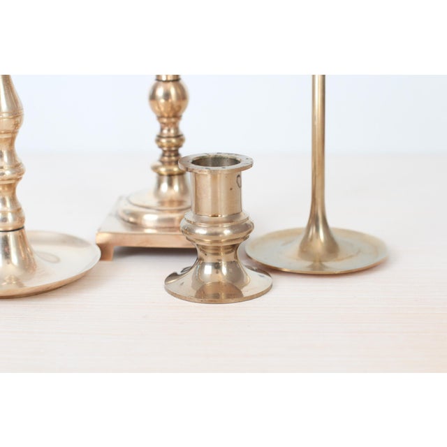 Set of 4 Vintage Assorted Brass Candlestick Holders For Sale In Lexington, KY - Image 6 of 14