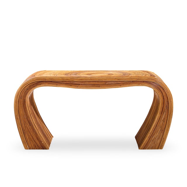 Gabriella Crespi Style Mid Century Pencil Reed Rattan Console Table This console table measures: 55.5 wide x 18.5 deep x...