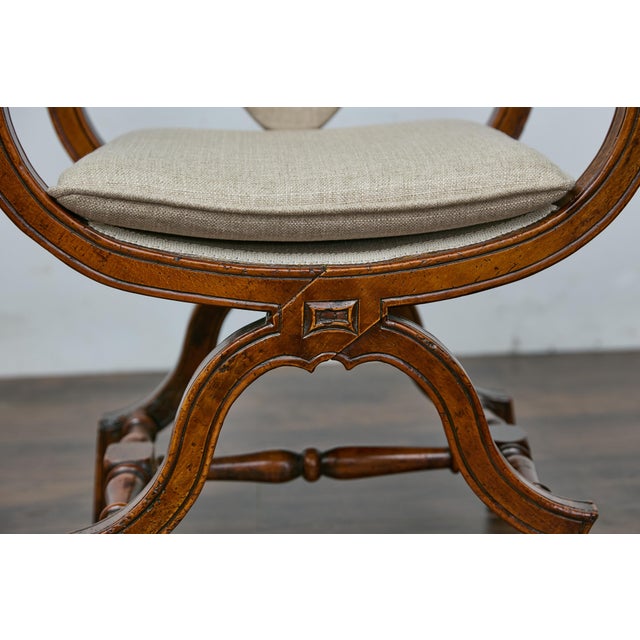 Italian 19th Century Walnut Curule Upholstered Armchair with Carved X-Form Base For Sale In Atlanta - Image 6 of 12
