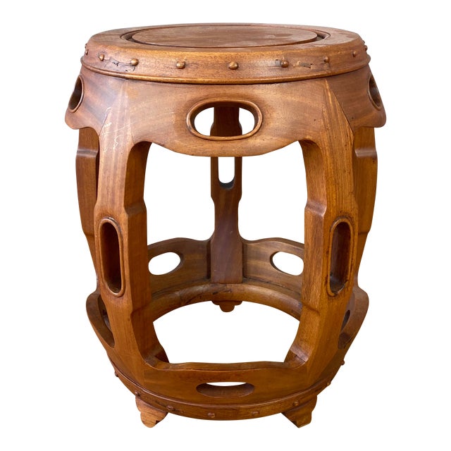 1950s Chinese Carved Teak Garden/Drum Stool Chairish