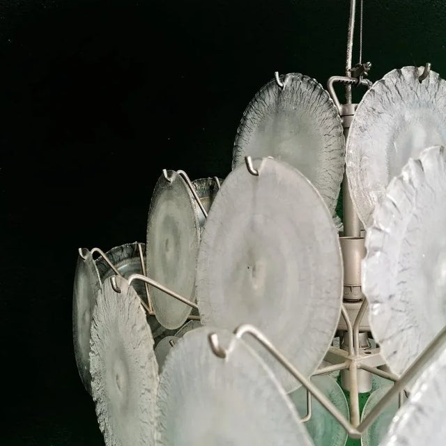 Chandelier 36 Murano Iridescent Glass Discs 70s attributed to Gino Vistosi for Vistosi For Sale - Image 9 of 13