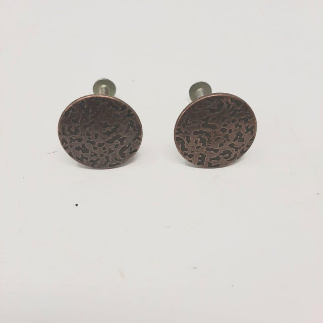 Mid 20th Century Vintage Mid 20th Century Round Textured Drawer Knob Copper Hardware - Set of 2 For Sale - Image 5 of 9