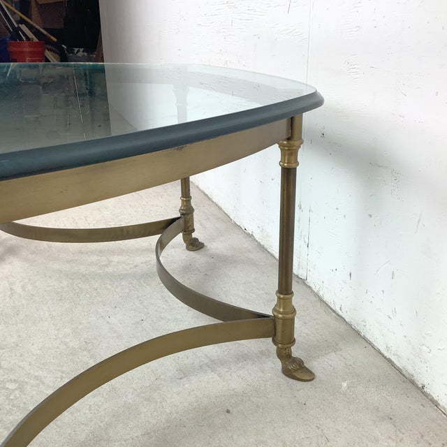 1960s Neoclassical Brass and Glass Hoof Foot Coffee Table in the Style of La Barge For Sale - Image 9 of 18