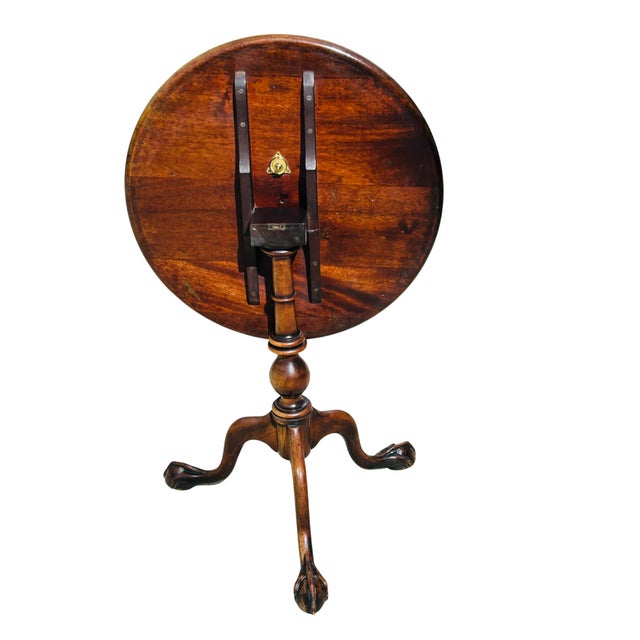 Wood Antique George III Mahogany Tilt-Top Tea Table With Satinwood Inlay & Ball-and-Claw Feet | Birdcage Tripod Base For Sale - Image 7 of 13