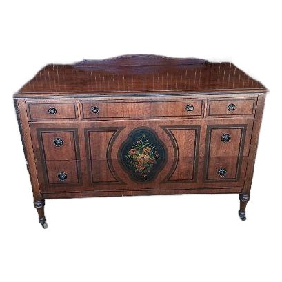 Walnut Vintage Dresser 5 Drawer on Wheels Dark Tone For Sale