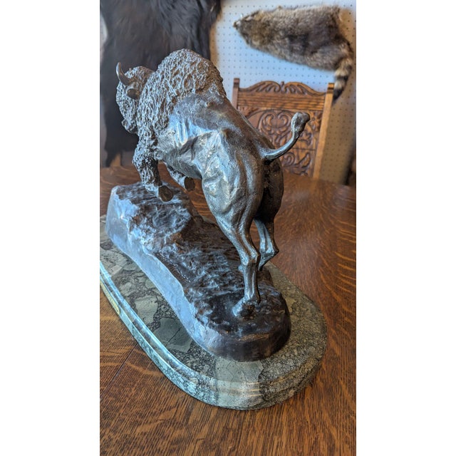1970s Remington Bison Bronze Statue For Sale - Image 4 of 7