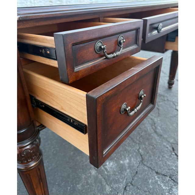 Brown Ethan Allen Sheraton Style Executive Desk For Sale - Image 8 of 12
