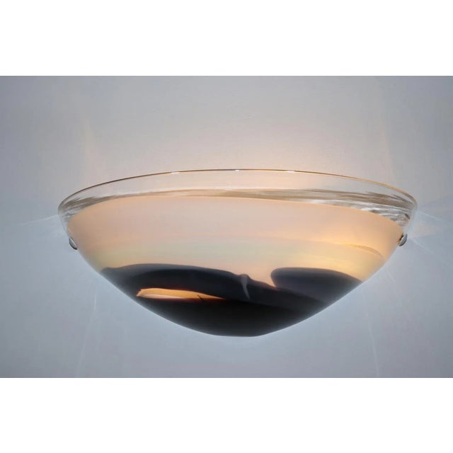 Murano Wall Lamp. Hand Blown Crystal Glass Streaked by Black-Grey, Light Green, and Light Blue Glass. The "Haiti" wall was...