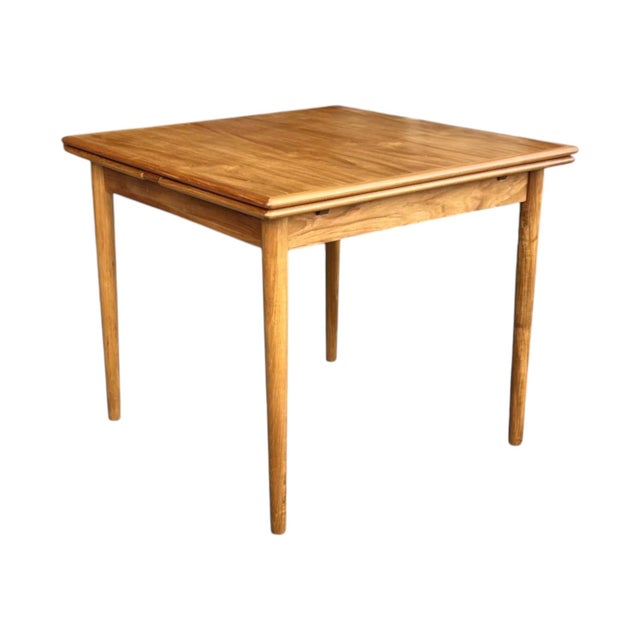 Mid-Century Modern 1960s Danish Modern Teak Extendable Dining Table With 2 Leaves, Square Top & Tapered Legs For Sale - Image 3 of 15