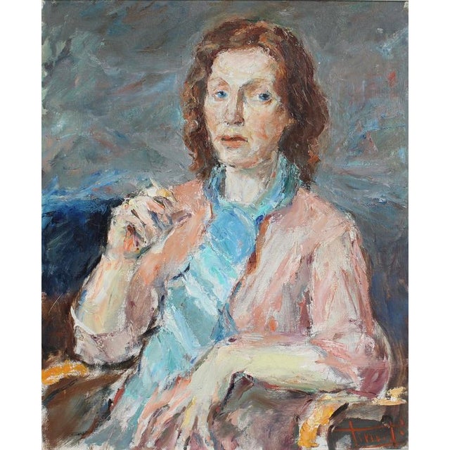 Woman alone with her thoughts', oil on canvas, by carlo striccoli (circa 1960s). A striking half-length portrait captures...
