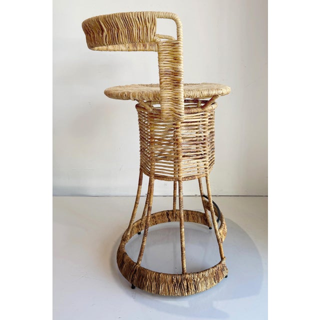 Mid-Century Modern Mid-Century Rush, Iron Bar Stools by French Designer Roger Coster, Seat 28" High For Sale - Image 3 of 7