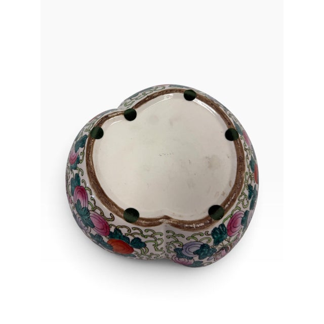 Ceramic Vintage Large Chinese Hand-Painted Famille Rose Peach-Shaped Covered Porcelain Box For Sale - Image 7 of 7
