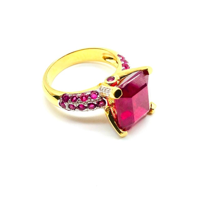 Bochic "Orient" Vintage Natural African Ruby & Diamond Ring Set In 18K Yellow Gold &Silver African Natural Gem cut Ruby -...
