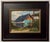 This oil painting captures a weathered structure adorned with a striking turquoise wall, set against a backdrop of soft...