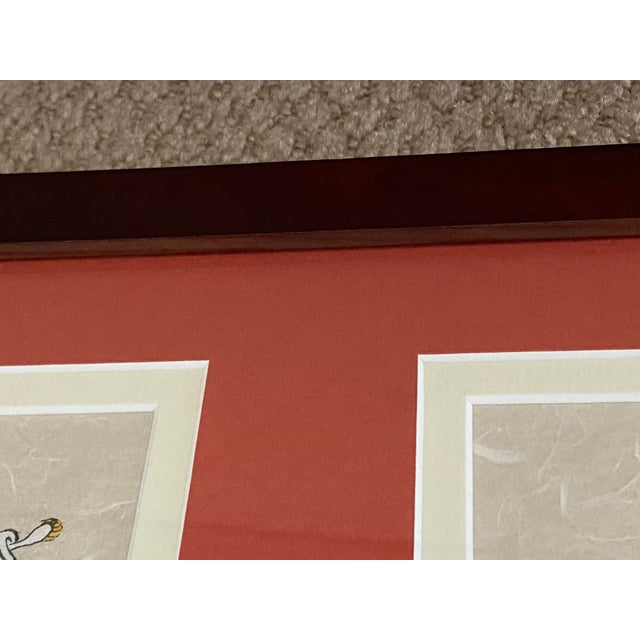 1970s Framed Double Matted Rice Paper Prints of Asian Musicians With Drums Musical Instruments Stamped Signature For Sale In Baltimore - Image 6 of 12