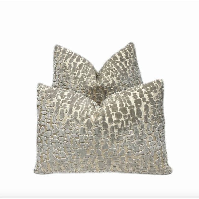 Silver Speckle Velvet Throw Pillow With Feather Down Insert For Sale - Image 4 of 4