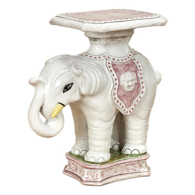 Vintage Italian Glazed Terra Cotta Elephant Stand For Sale