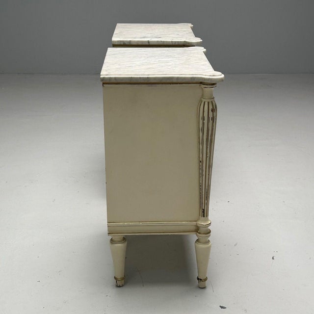Wood Maison Jansen, Hollywood Regency, Side Table Cabinets, Distressed Mirror, Marble For Sale - Image 7 of 10