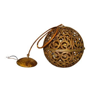 Renaissance Revival Brass Hanging Globe Lamp For Sale