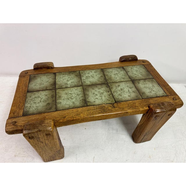 Brutalist Oak Coffee Table with Tiled Top, 1960s For Sale - Image 9 of 12