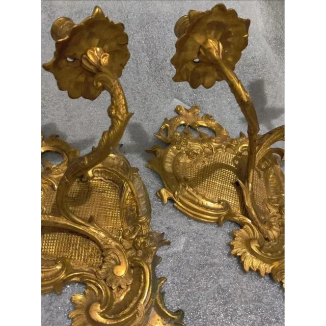 Metal 19th Century Ornate French Rococo Gilt Bronze Wall Sconces - A Pair For Sale - Image 7 of 11
