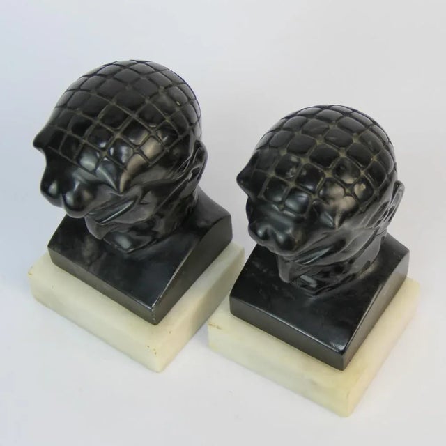 1920s Art Deco Bookends in Black Marble, Belgium, Set of 2 For Sale - Image 5 of 6