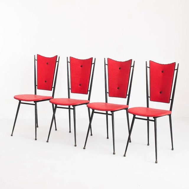 Vintage Chairs in Iron and Red Leatherette, 1950s, Set of 4 For Sale - Image 13 of 13