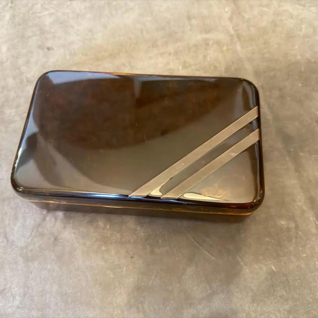 1970s Mid-Century Modern Faux Tortoiseshell Lucite Luxury Box Dior Home Style For Sale - Image 10 of 13