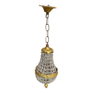 1970s Gold and Crystal Pendant Light For Sale