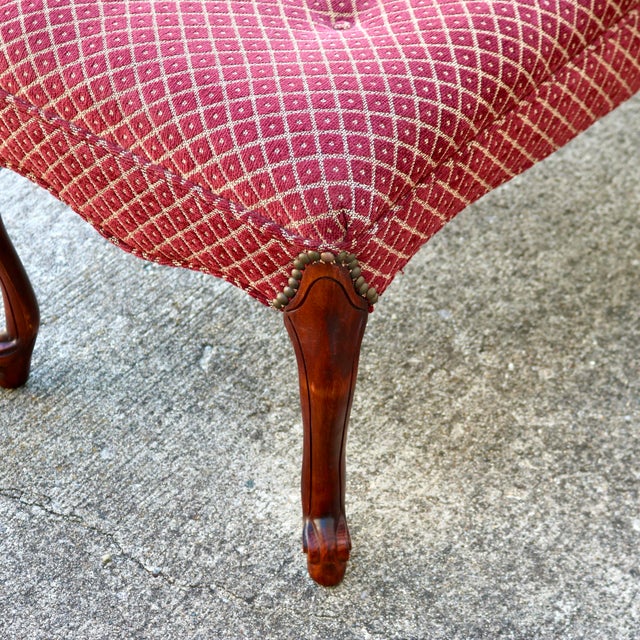French Provincial Vintage French Provincial Tufted Upholstered Bench With Cabriole Legs - 43" Wide For Sale - Image 3 of 12