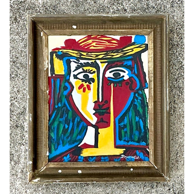 Wood Vintage Original Homage to Picasso Original Oil on Canvas For Sale - Image 7 of 7