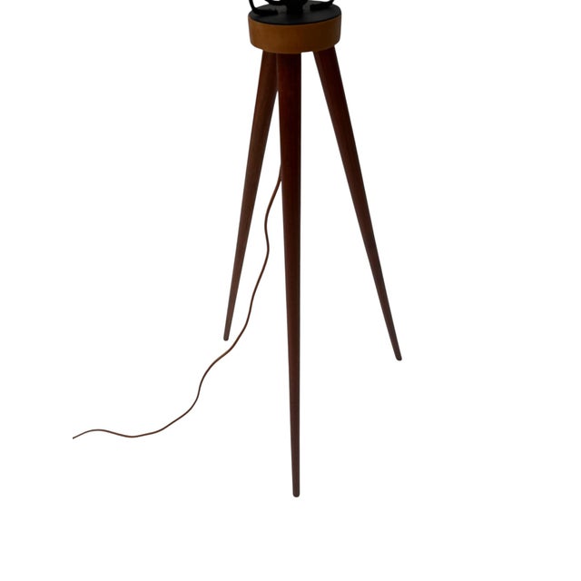 Mid-Century Modern Teak Tripod Floor Lamp with Reupholstered Shade, 1960s For Sale - Image 6 of 12