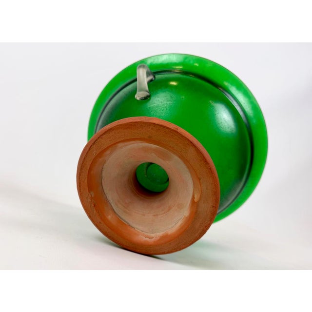 Mid-Century Modern Emerald Green Frosted Glass and Terracota Pedestal Bowl, 1950s For Sale - Image 4 of 13