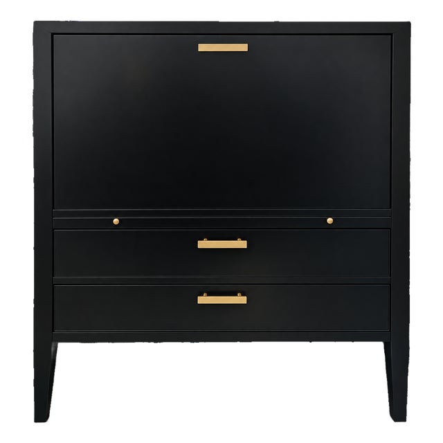 Black Bar Cabinet With Brass Hardware For Sale