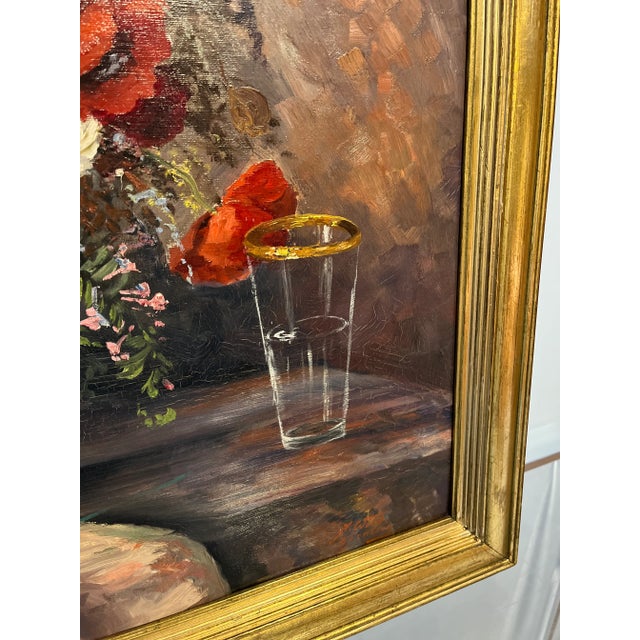 Early 20th Century Impressionist Vintage Floral Still Life Oil on Canvas Painting For Sale - Image 5 of 12