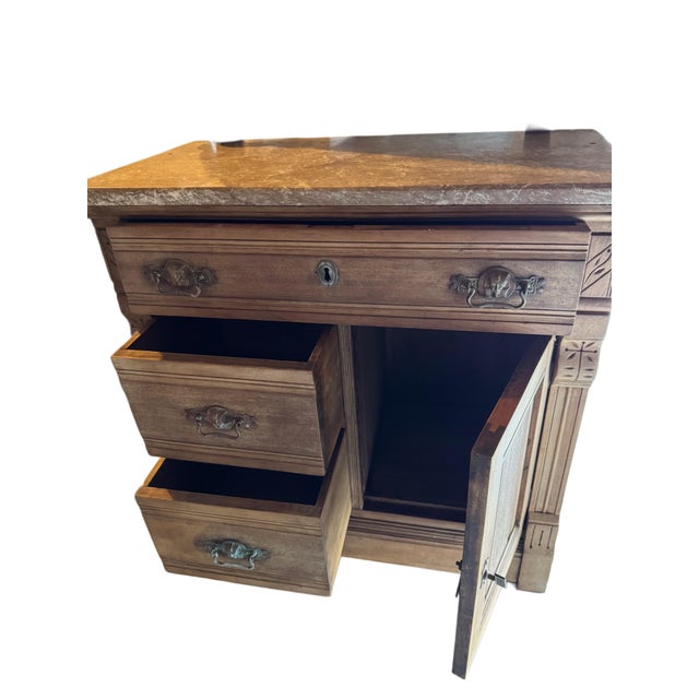 Antique European Walnut Rose Marble-Top Dresser With Mirror, C. Late 19th Century For Sale - Image 9 of 11