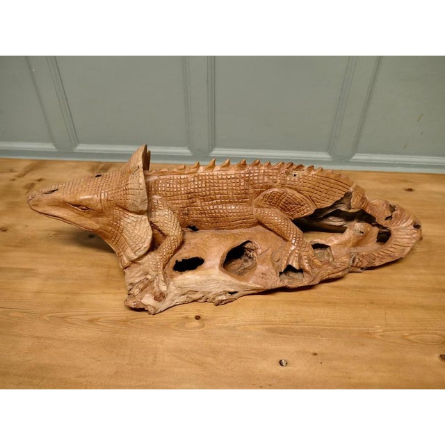 A Hand Carved Live Wood Iguana This wonderful piece is Carved from a single piece of wood the carving is fully 3...