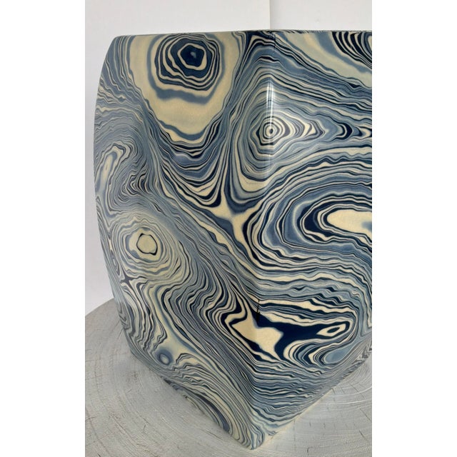 Port 68 Ports 68 Modern Blue Malachite Artic Porcelain Stool/Side Table For Sale - Image 4 of 4