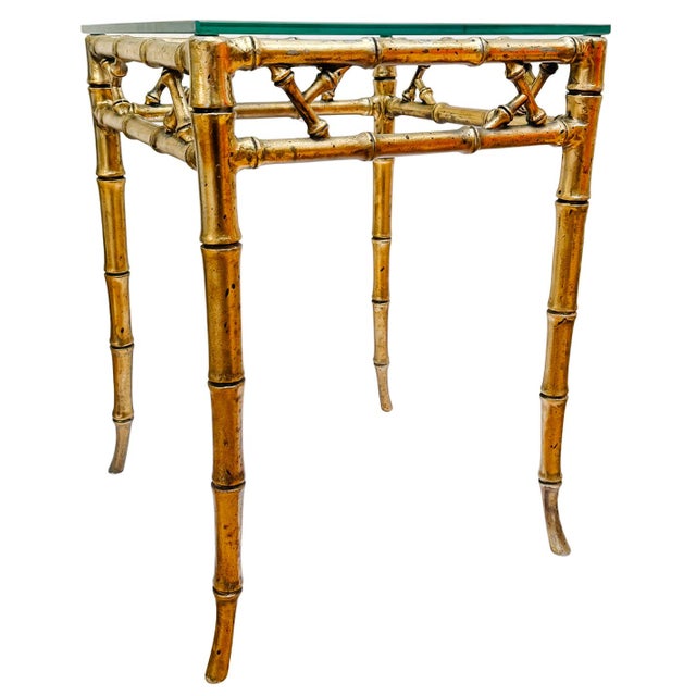 Metal 1960s Mid-Century Gilt Faux Bamboo Side Tables With Glass Tops, Attributed to Phyllis Morris - A Pair For Sale - Image 7 of 15