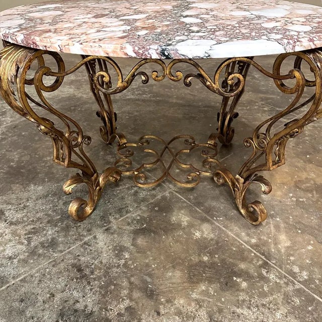 Antique Italian Painted Wrought Iron Marble Top Coffee Table For Sale - Image 10 of 12