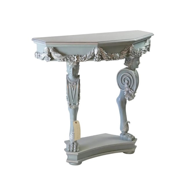 Rococo Pair of Vintage Silver and Gray Rococo-Style Side Tables/Console Tables For Sale - Image 3 of 12