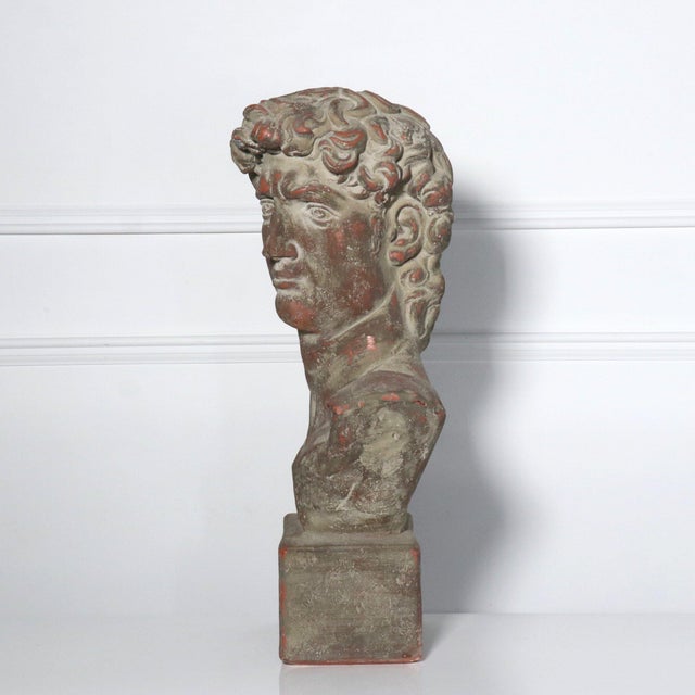Sculpture Materials Mid Century Plaster Life-Size Bust of David Sculpture For Sale - Image 7 of 12
