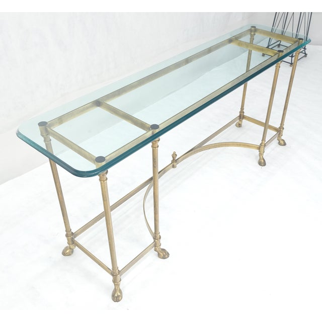 Maison Jansen Italian Hoof Feet Brass Frame Base 3/4" Glass Top Console Hall Table For Sale - Image 4 of 13