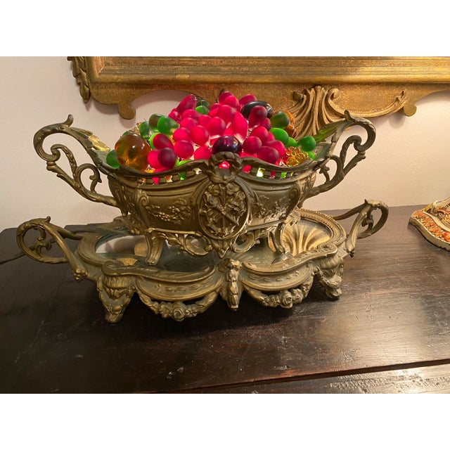 Antique Czech Gilt Bronze Coupe and Plateua Centerpiece With a Bohemian Glass Fruit Arrangement. For Sale - Image 10 of 13