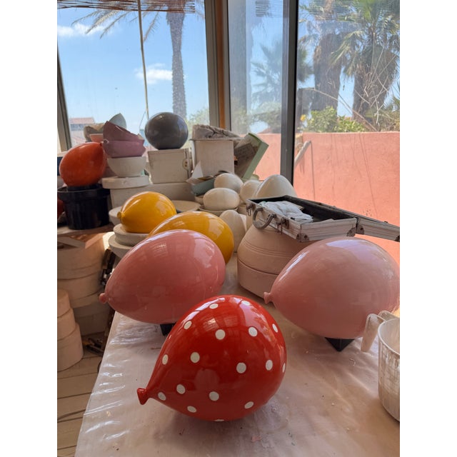 Contemporary Handmade Red Polka Dot Ceramic Balloon Wall Sculpture - Large Size For Sale In New York - Image 6 of 9