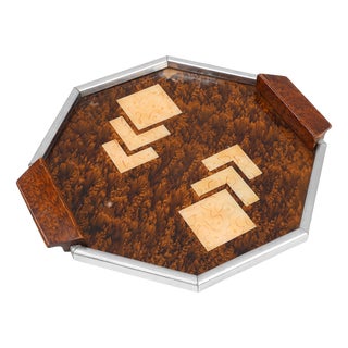 Art Deco Whiskey Tray in Metal and Wood, Belgium, 1920s For Sale
