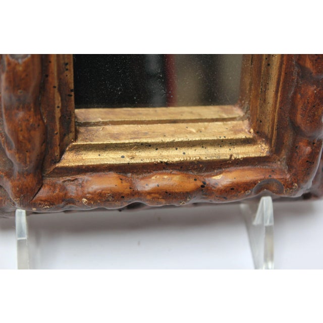 Small Faux-Wood Resin Accent Wall Mirror For Sale - Image 12 of 13