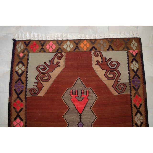 Brown Vintage Turkish Kilim Runner Rug Hand Woven Wool Large Runner Rug - 5'10" X 11'7" For Sale - Image 8 of 17