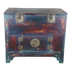Antique 19th Century Chinese Shandong Ming Style Elm Painted Money Trunk Chest