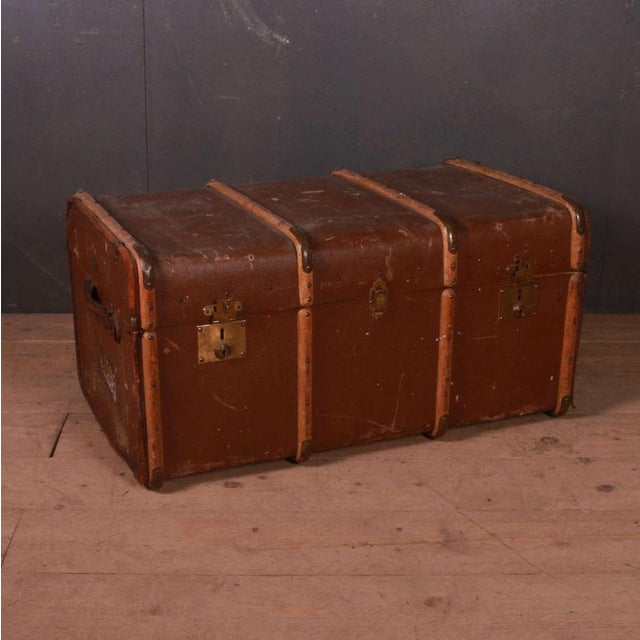 Brown Banded Cabin Trunk, 1890s For Sale - Image 8 of 8